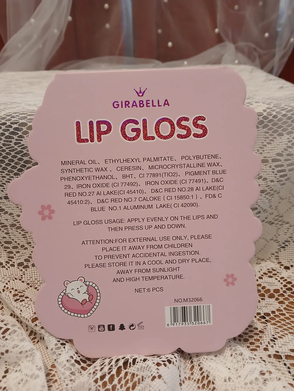 GIRABELLA Lip Gloss Set OF 6 with Cute Kitty Graphic